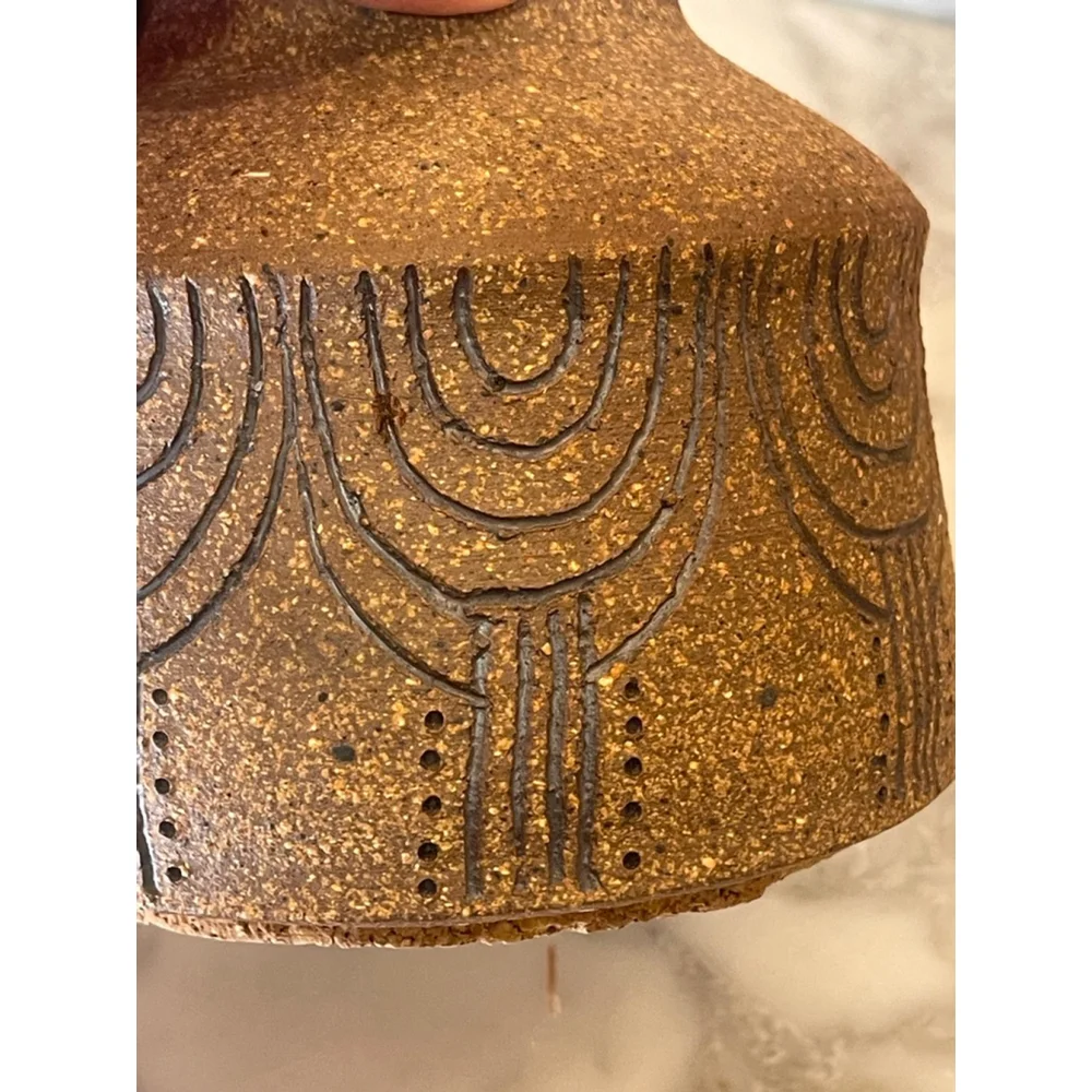 Ann Riggs Studio Pottery Lamp Warmer Carved Stoneware Cork Base Signed Vintage